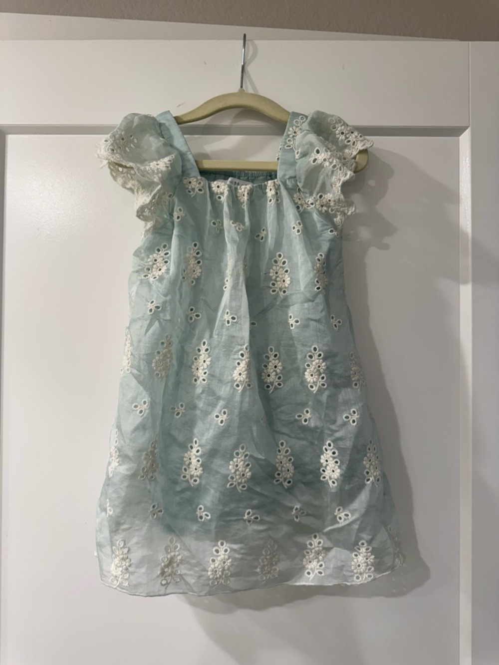Zara Mint Blue Eyelet Puff Sleeve Dress